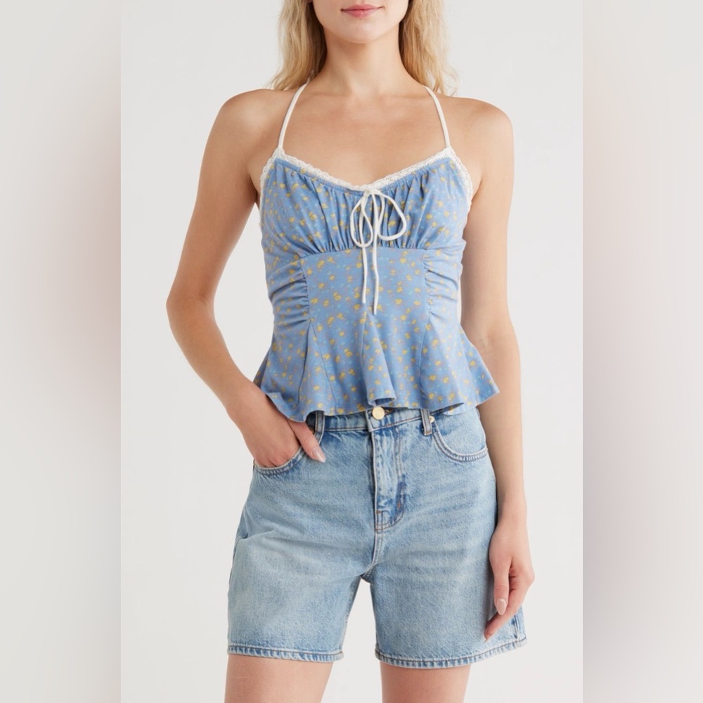 🩵 NWT 🌼 Free People Sammi Floral Camisole in Allure Blue Combo, Size Medium